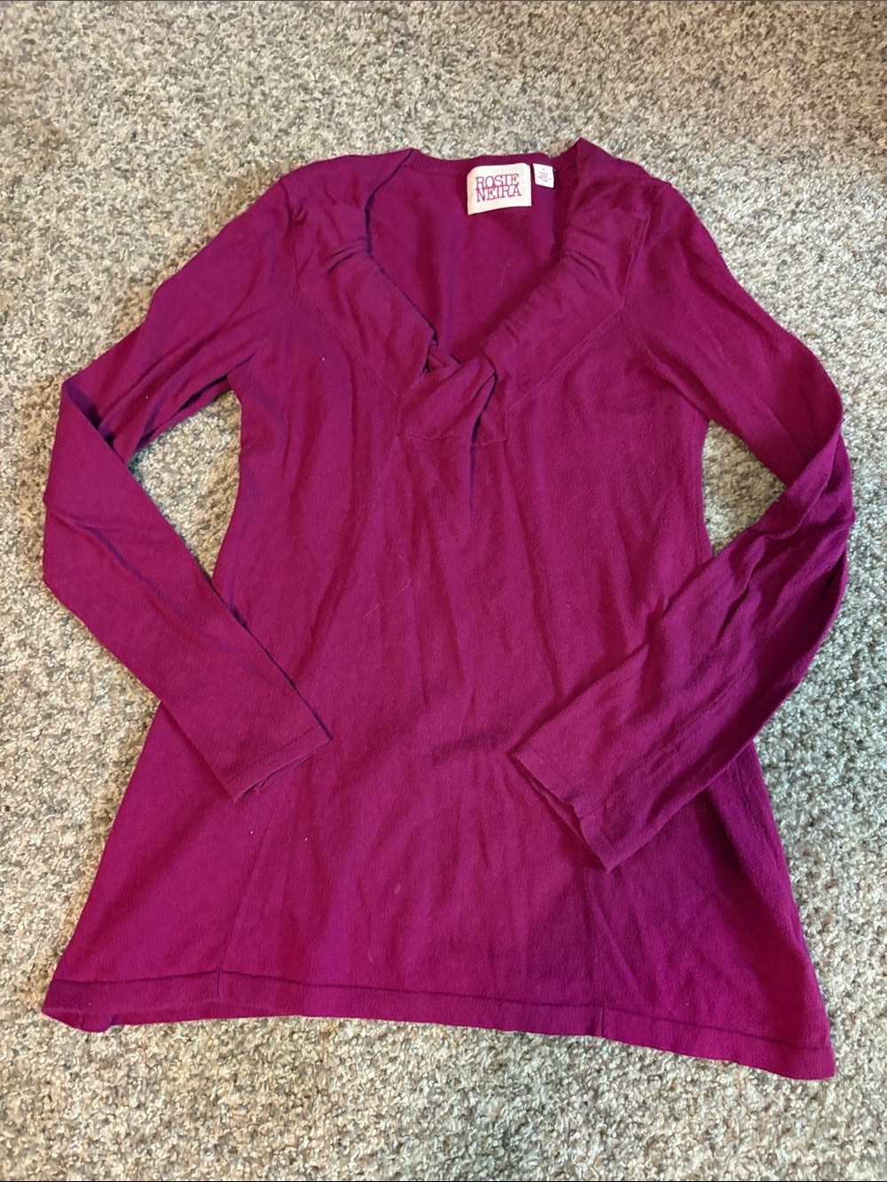 Women's Long Sleeve V-Neck Tee in Berry